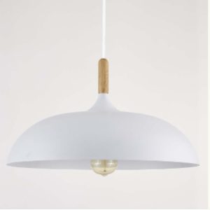 LAMPARA COLGANTE metal y madera nordica 38 cm blanca