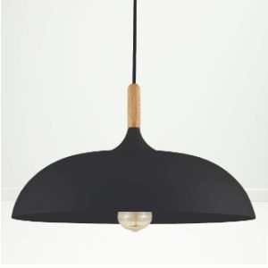 LAMPARA COLGANTE NORDICA metal y detalles de madera 45 cm Negra y Blanca