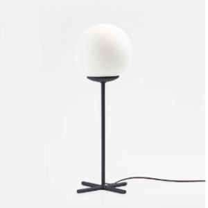 LAMPARA DE MESA HIERRO Y VIDRIO OPAL PIE EN CRUZ